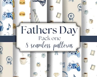 Father’s Day Seamless Patterns PNG Dad Digital Paper Pack Masculine Watercolor Backgrounds BBQ, Gifts, Sublimation, Scrapbook, cards