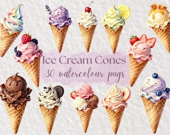 Ice Cream Cone Clipart PNG Bundle, Cute Summer Dessert Graphics, pastel Ice Cream Illustrations, Sublimation Design, Transparent PNG