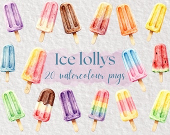 Ice Cream Lolly Clipart PNG, Summer Popsicle Clipart, Cute Ice pop Design graphic, watercolor Dessert Clipart Transparent PNG commercial use