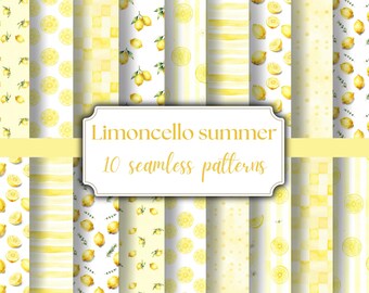 Limoncello Seamless Patterns PNG Bundle, Italian Summer Lemon Tile Patterns, Citrus Lemon Repeat Backgrounds, Mediterranean Digital Paper