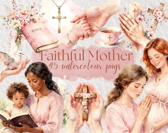 Faithful Mother Christian Clipart Bundle | Watercolour PNGs for Cards, Stickers, Bible Journaling (Digital Download)