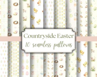 Pastel Easter seamless pattern bundle Watercolor Spring PNGs commercial use Digital Download sublimation patterns scrapbook paper