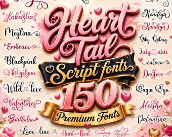 150 Heart Fonts Bundle SVG OTF TTF, Wedding Font Bundle, Script & Cursive Fonts, Canva Fonts, Cricut Fonts, Fonts with Glyphs