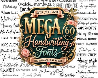 60 Handwritten Fonts Bundle | Cursive Script for Cricut, Procreate (Digital Download)
