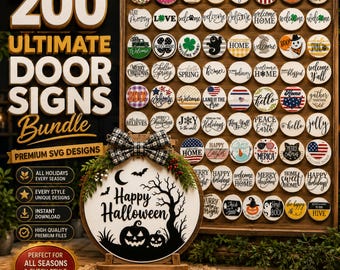 200  Welcome Sign SVG Bundle | Interchangeable Seasonal Door Hanger | Front Door Sign SVG | Laser Cut Files | Glowforge