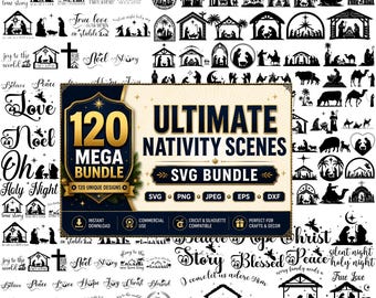 120 Nativity SVG Bundle | Christmas Nativity Scenes, Holy Family Silhouettes PNG