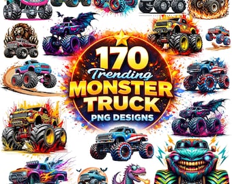Mega Monster Truck PNG Bundle | 170 High-Resolution Designs | Kids T-Shirt & Sublimation Clipart