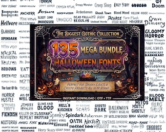 135 Halloween Fonts Bundle: Spooky OTF/TTF Typefaces (Instant Download)