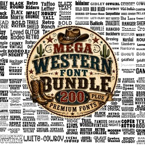 Pack de plus de 200 polices western | Polices cowboy, rodéo et rustiques | OTF TTF | Collection de polices rétro vintage Cricut