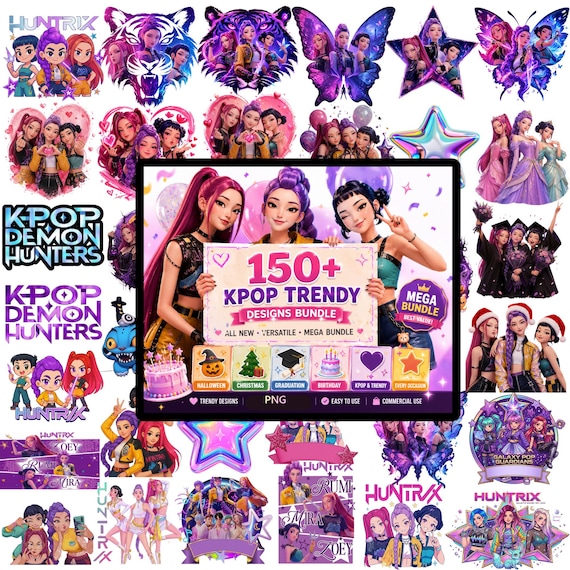 KPop PNG Clipart Bundle, Kawaii Halloween, Christmas, Birthday Designs (Digital Download)