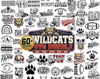 Wildcats SVG Bundle, Mascot Logo, Team Spirit cut files (svg, png, dxf, eps)