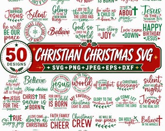 50 Christian Christmas SVG, Bible SVG, Religious Christmas Design, Cross SVG, Jesus Cricut & Sublimation