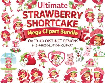 Strawberry Girl Clipart Bundle | 80s Retro PNG Graphics (Digital Download)