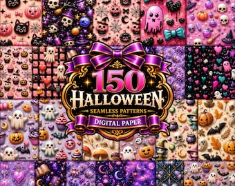 150 Halloween Seamless Digital Paper Patterns (Instant Download)