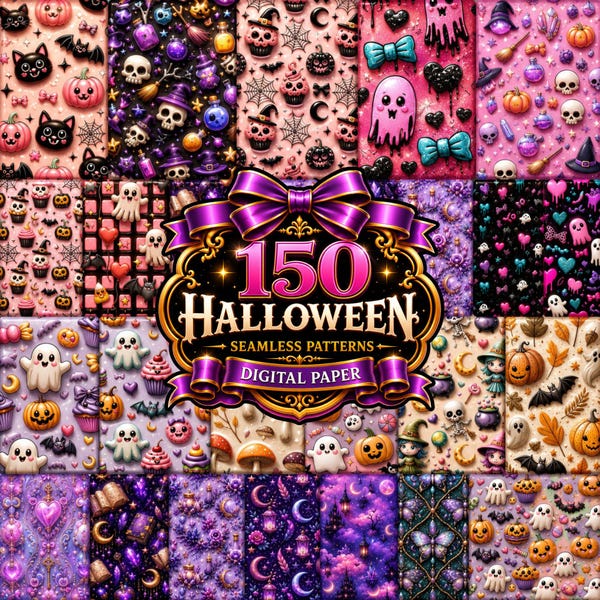 150 Halloween Seamless Digital Paper Patterns (Instant Download)