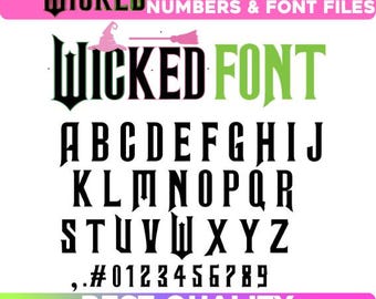 Wicked font for Cricut: OTF, TTF, Svg, Png; includes letters, numbers, and Musicle font. Perfect for Glinda & Elphaba DIY projects.