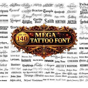 Pacote Premium de Fontes para Tatuagem Mais Vendido | 140 Estilos de Letras, Procreate e Cricut (TTF, OTF)