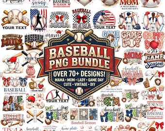 Baseball PNG Bundle: 70+ Mama, Game Day, Retro Designs (Sublimation) Custom Baseball