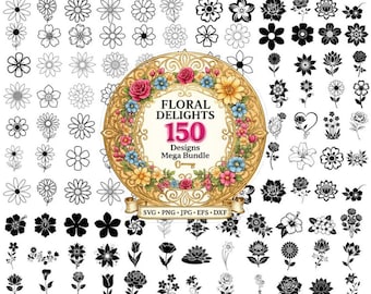 150 Flower SVG Bundle | Floral Designs, Daisy, Bouquet Clipart (svg, png, jpg, dxf, eps)
