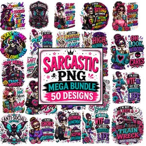 50 Sarcastic Skull PNG Bundle, Antisocial Skeleton Designs, Goth Humor Graphics (Digital Download)