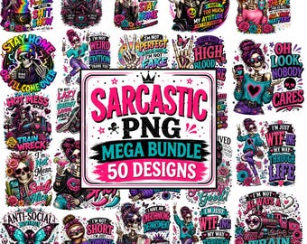 50 Sarcastic Skull PNG Bundle, Antisocial Skeleton Designs, Goth Humor Graphics (Digital Download)