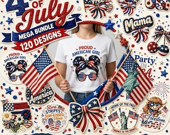 120 4th of July PNG Bundle | USA Patriotic Sublimation Designs (Digital Download)