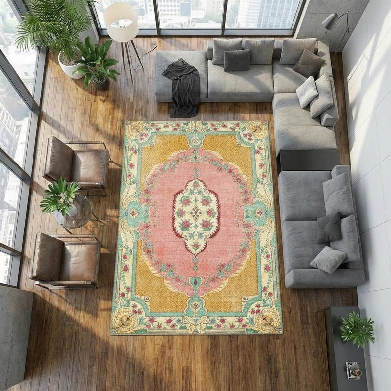 Vintage Floral Area Rug, French Shabby Chic Pastel Pink Carpet - Etsy UK
