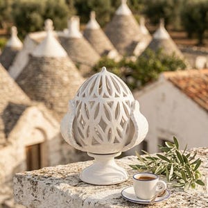 Handmade White Ceramic Pumo | Italian Good Luck Charm | Openwork Grottaglie Pottery | Mediterranean Home Decor Gift | Pumo Pugliese