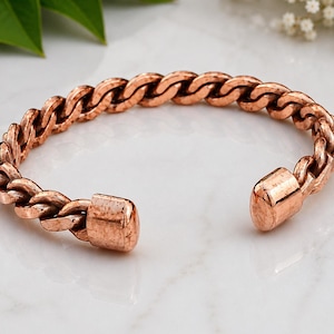 Copper Cuff Bracelet, Handmade Copper Chain Bracelet, Open Cuff Bangle, Chunky Copper Bracelet, Rustic Jewelry Gift for Her