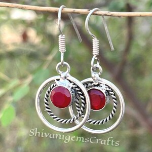 Ruby Red Earrings for Women, Handmade Silver Jewelry, Anniversary Gift, Birthday Gift for Her, Elegant Earrings