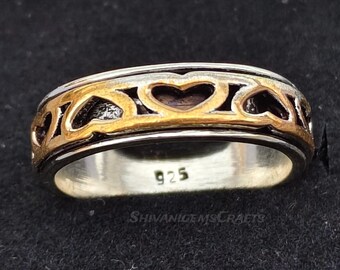 Sterling Silver Spinner Ring, Heart Spinner Band, 925 Silver Fidget Ring, Anxiety Ring, Handmade Promise Ring Gift