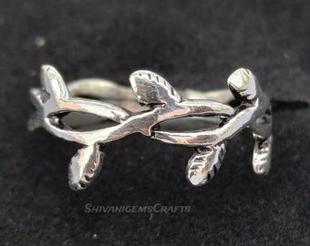 Sterling Silver Leaf Vine Ring, Nature Inspired Branch Ring, Handmade Botanical Ring, Minimalist Twig Ring, Gift for Her