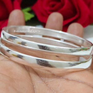 925 Sterling Silver Bangle Set of 2 Handmade Minimalist Stackable Bangles Plain Silver Bracelets Gift for Her Everyday Jewelry