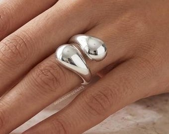 925 Sterling Silver Wrap Ring, Chunky Open Ring, Modern Statement Ring, Adjustable Minimalist Ring, Gift for Her