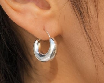 Chunky Silver Hoop Earrings, Thick Hoops, Rustic, Minimalist Earrings, Sterling Silver Jewelry, Modern Hoop Earrings, Boho, Gift for Women