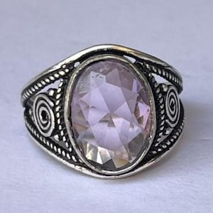 Handmade Pink Amethyst Silver Ring, Oval Faceted Pink Gemstone Ring, Vintage Tribal Silver Ring, Boho Filigree Statement Ring, Gift for Her