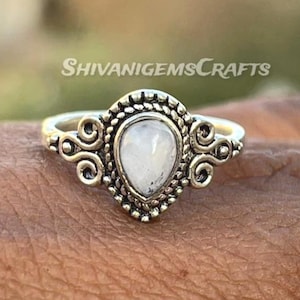 Moonstone Ring, Handmade Silver Ring, Vintage Style Ring, Boho Statement Ring, Women Elegant Jewelry, Artisan Ring Gift