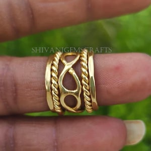 Gold Infinity Band Ring for Women Wide Triple Layer Statement Ring Handcrafted Braided Rope Eternity Jewelry Minimalist Boho Knuckle Ring