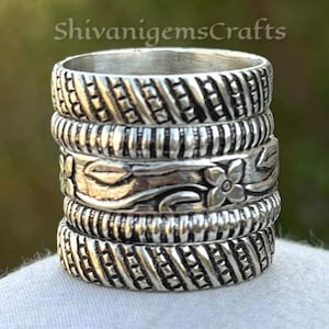 925 Sterling Silver Ring Set of 5, Boho Stacking Rings, Handmade Silver Band Set, Floral Ring Stack, Minimalist Stackable Rings,Gift for Her