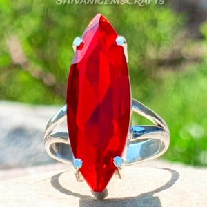 Marquise Red Garnet Ring 925 Sterling Silver | Large Red Stone Statement Ring | Handmade Solitaire Garnet Gemstone Jewelry Gift for Her