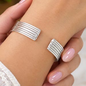 Silver Cuff Bracelet for Women, Open Bangle Bracelet, Minimalist Silver Wrist Cuff, Adjustable Statement Bracelet, Handmade Jewelry Gift