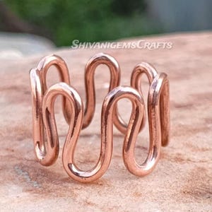 Copper Wave Ring, Rose Gold Ring, Minimalist Statement Jewelry, Modern Artistic Open Ring, Stackable Designer Ring, everyday ring