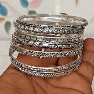 Boho Sterling Silver Stacking Bangles, Handmade Sterling Silver Bangle Set, Handmade Set of 7