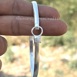 925 Sterling Silver Hook Clasp Bangle Bracelet, Handmade Silver Lock Bangle, Minimalist Stackable Bracelet, Everyday Jewelry Gift for Her