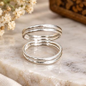 Silver Double Band Ring, Minimalist Stackable Ring, Handmade Double Loop Ring, Boho Silver Ring, Everyday Ring, Simple Gift for Her