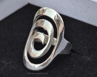 Abstract Spiral Silver Ring, Handmade Swirl Statement Ring, Modern Minimalist Ring, Geometric Openwork Ring, Gift for Her