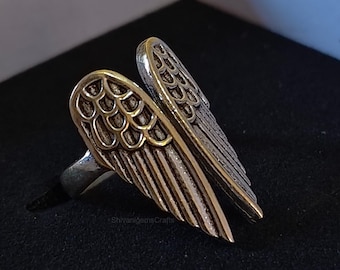 Angel Wing Statement Ring, Adjustable Angel Ring, Guardian Angel Jewelry, Silver Wing Ring, Gothic Ring, Celestial Jewelry, Gift for Her