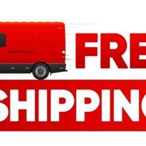May include: A bright red delivery van is depicted in profile, moving toward the right with motion lines behind it. Below the van, a large red graphic element features the bold white text FREE SHIPPING in a clean, sans-serif typeface.