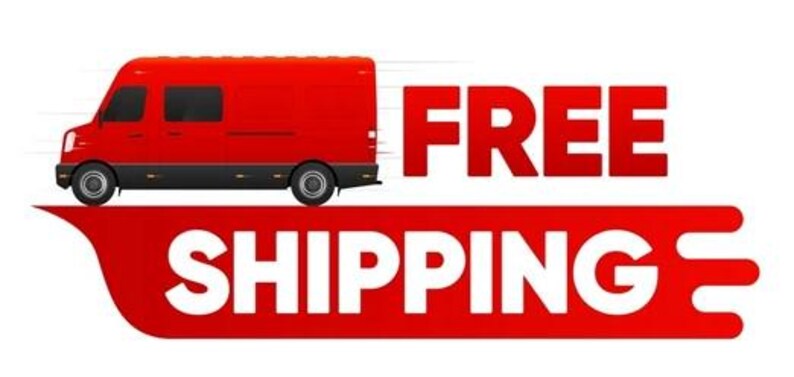 May include: A bright red delivery van is depicted in profile, moving toward the right with motion lines behind it. Below the van, a large red graphic element features the bold white text FREE SHIPPING in a clean, sans-serif typeface.