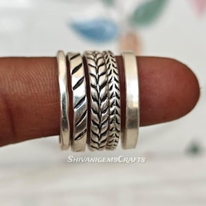 925 Sterling Silver Stacking Ring Set of 5, Handmade Thin Band Rings, Minimalist Boho Stackable Rings, Dainty Silver Ring Set for Women Gift